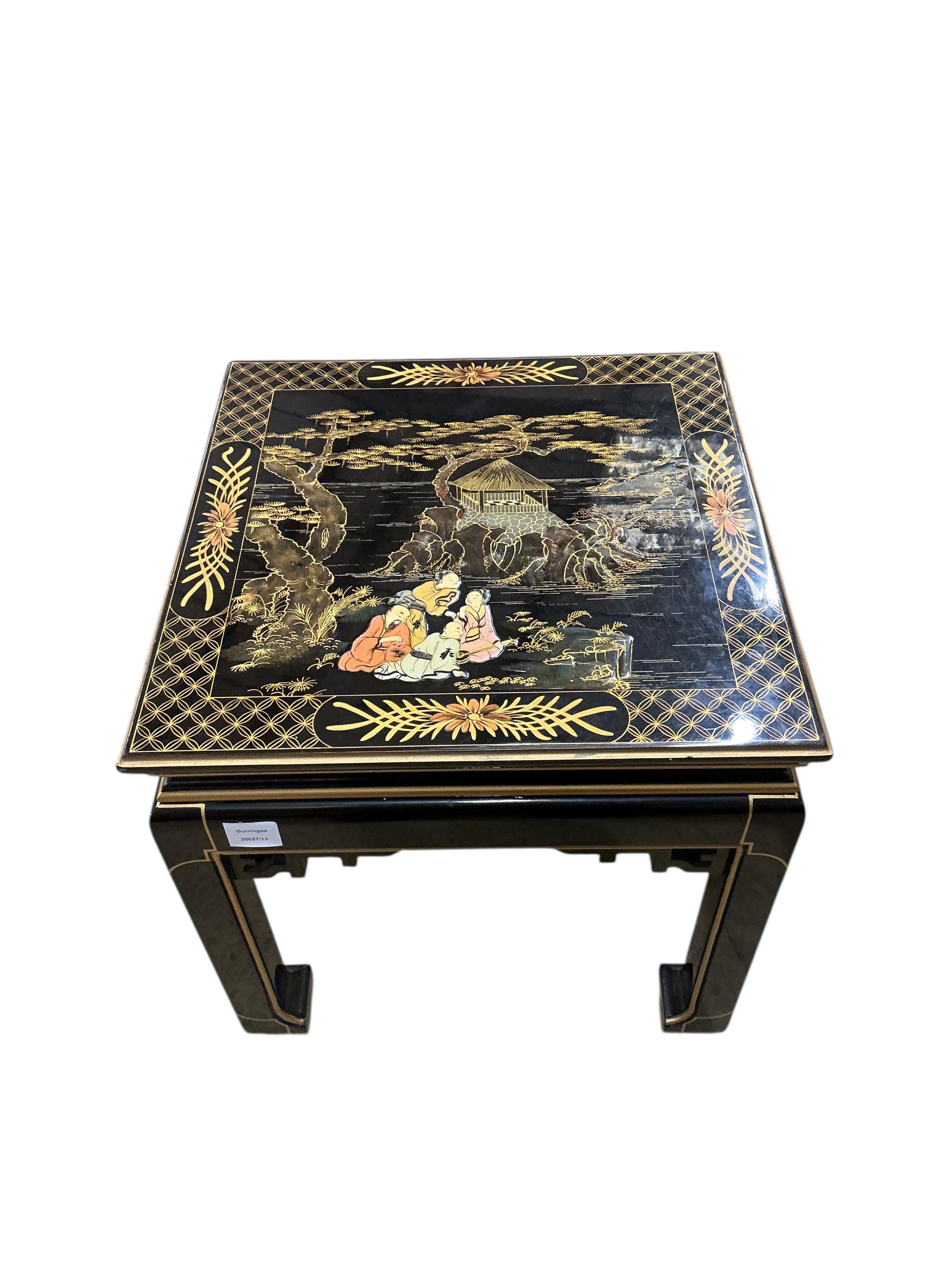A pair of modern Chinese lacquer occasional tables, width 50cm, depth 50cm, height 50cm